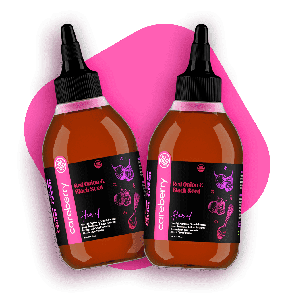 Organic Red Onion Hair Oil For Hair Growth & Hair Fall Control Boosted With Black Seed Oil & Saw Palmeto, Natural & Cold Pressed, Lightweight & Non-Sticky - (Pack of 2 200ml each)