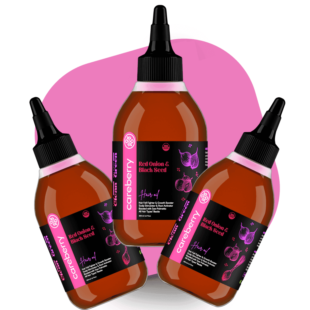 Organic Red Onion Hair Oil For Hair Growth & Hair Fall Control Boosted With Black Seed Oil & Saw Palmeto, Natural & Cold Pressed, Lightweight & Non-Sticky - (Pack of 3 200ml each)